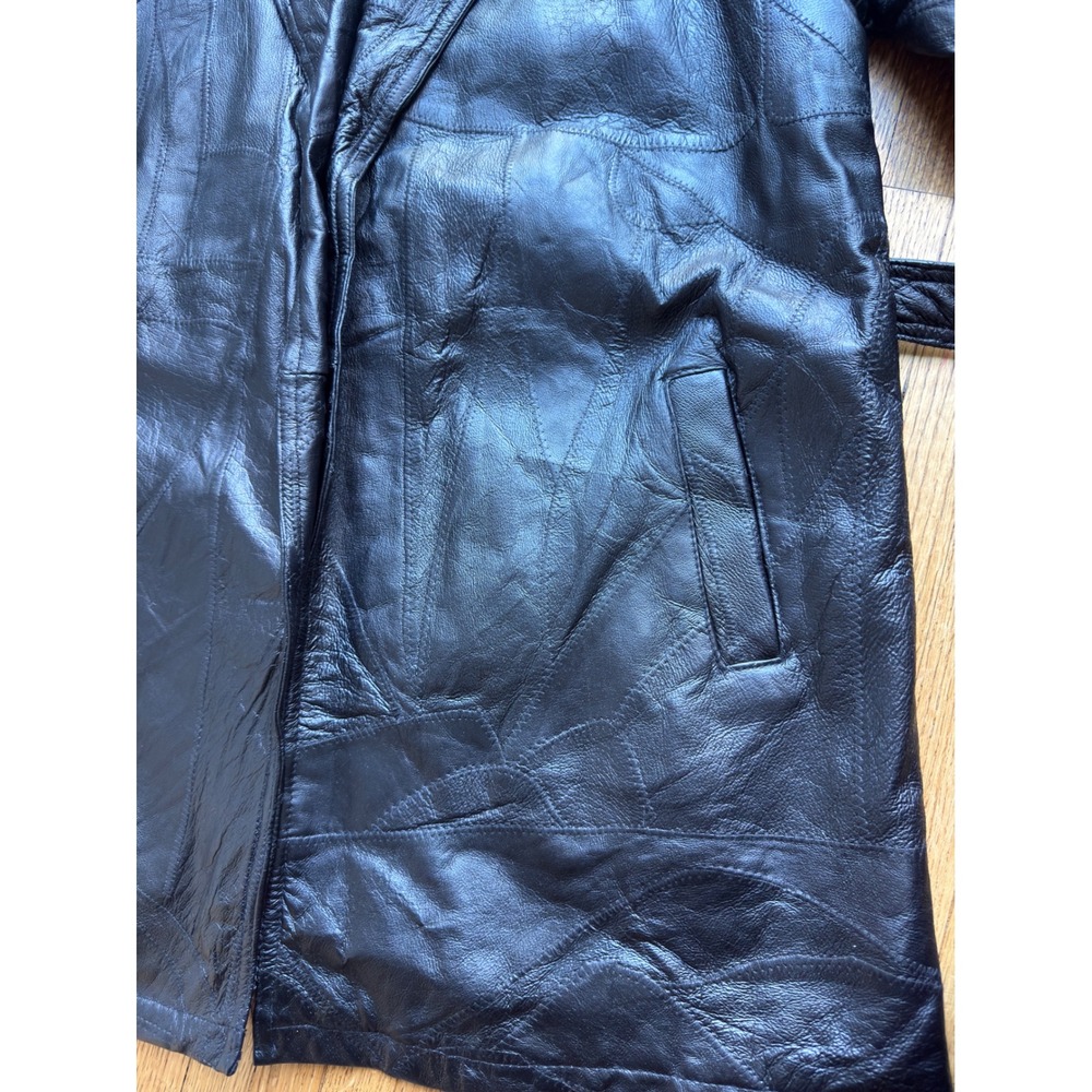 Vintage Black Patchwork Leather Duster Jacket Bel… - image 4